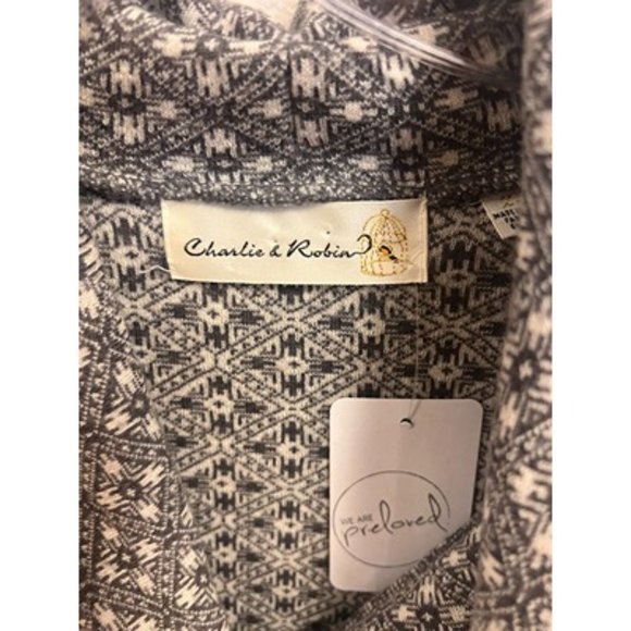 Charlie & Robin Cardigan Size XS Gray Shawl Collared Single Button Fair Isle - Picture 4 of 6